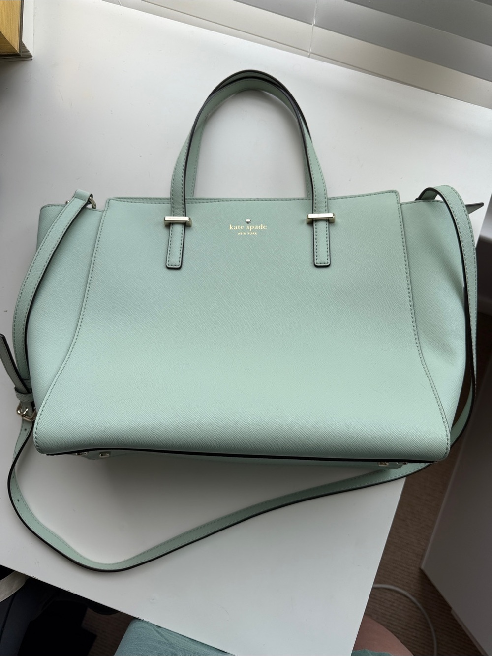 kate spade mint green leather satchel with shoulder strap